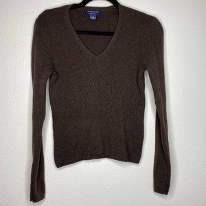 Ann Taylor Women Size XS V-Neck Extra Fine Merino Wool Brown Long Sleeve Sweater